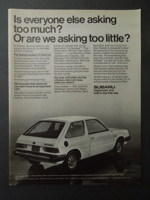 1984 SUBARU Hatchback Magazine Ad - Inexpensive. And Built To Stay That Way.