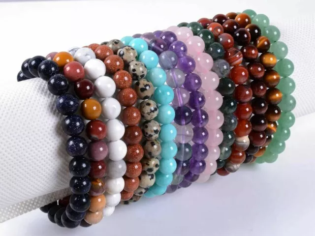 Wholesale 8mm Multi Kinds Round Gemstone Beads Stretch Bracelet 7.5''