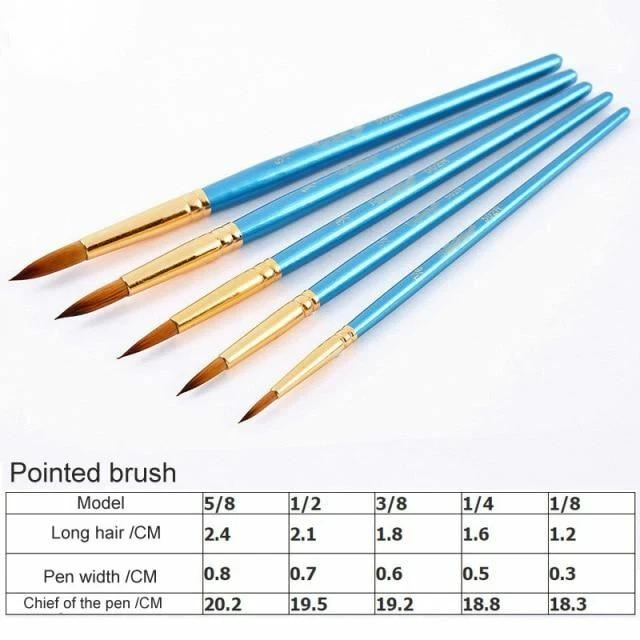 Set di Pennelli Artista Nylon Capelli Legno Nero Manico Acquerello Acrilico Olio 8