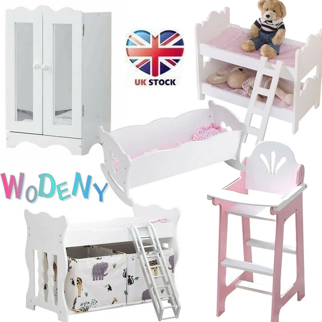 Kids Baby Doll Role Play Set Wooden Dolls Crib Cot Bunk Bed Wardrobe Furniture