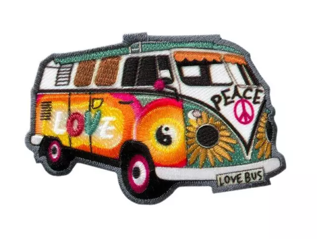 HIPPIE BUS - FUN LOVE PEACE - Aufnäher Aufbügler Iron On Patch Applikation #9162