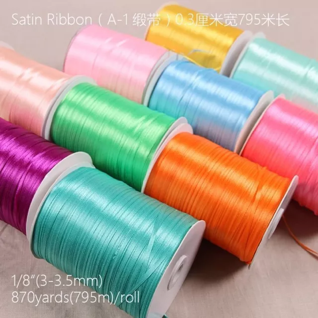 20yards Of 3mm (1/8") Edge Gold/Silver Satin Ribbon Rolls Many Colours 2