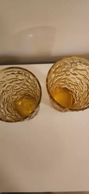 Set of 2 Vintage Anchor Hocking Lido Milano  Amber juice cups  Crinkle Glasses! 2