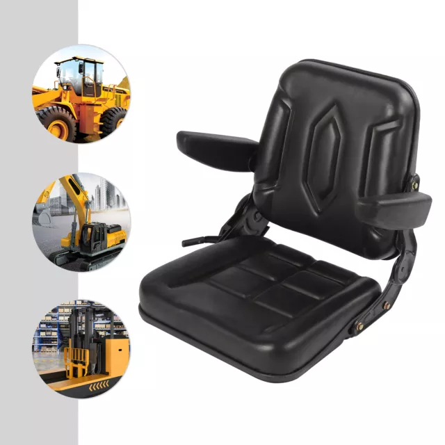 Universal Forklift Tractor Seat Mower PU w/Adjustable Backrest +Armrest Black US