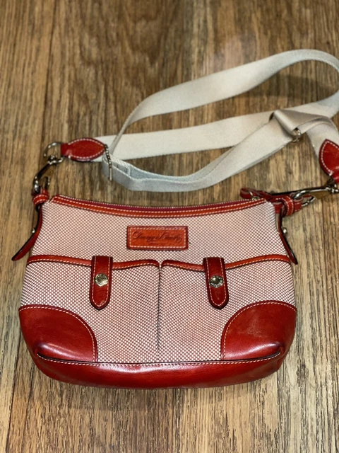 DOONEY and BOURKE Small Lucy Maroonand BrownBirdseye Canvas/Leather Shoulder Bag