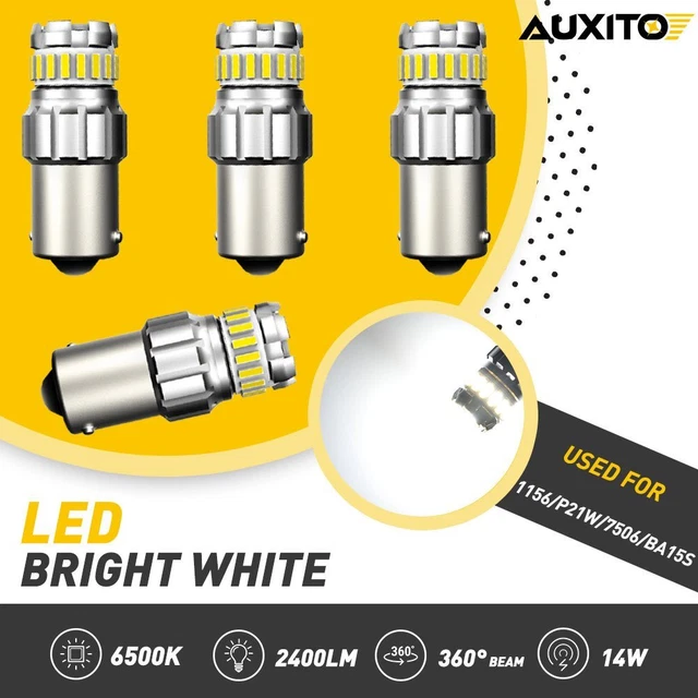 4x AUXITO 1156 7506 LED Reverse Light Canbus Backup Bulbs 6500K White Brake EON