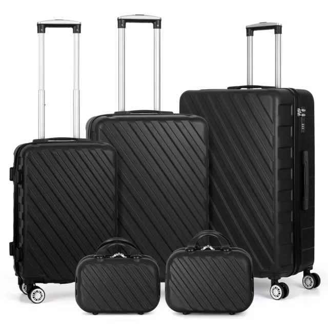 Luggage Suitcase PC+ABS 5 Piece Set with TSA Lock Spinner Carry on Wheels, Black