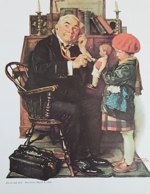 Ad  Norman Rockwell Post Cover Mar 1929 Doctor Doll  @1980 Print Advertisement
