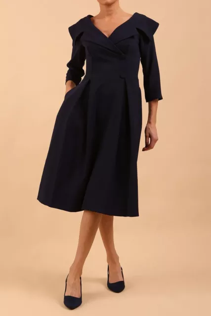 Navy Mother of the Bride / Groom Swing Dress UK 14 Wedding Guest Dress