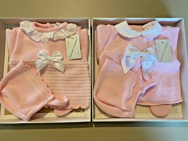 Neonata Bambina Abito A Maglia Spagnolo + Cofano Bambine Carrozzina Rosa Set Confezione Regalo