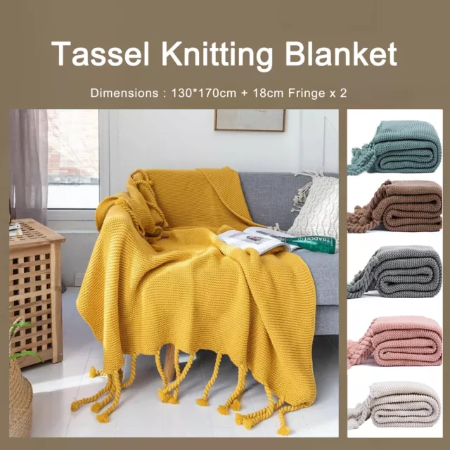 Soft Tassel Fringe Knitting Throw Rug Bed Sofa Couch Classic Blanket 130x170cm