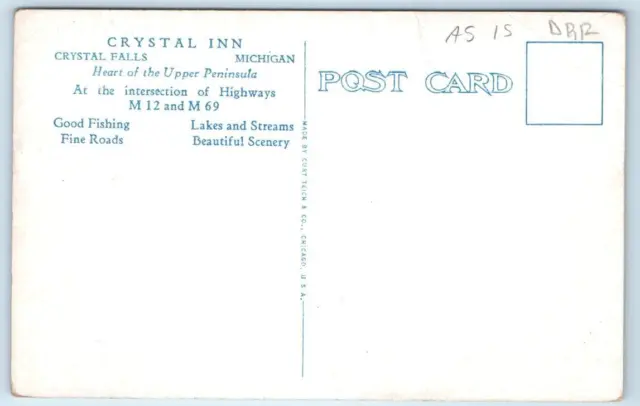CRYSTAL FALLS, MI Michigan ~ CRYSTAL INN c1920s Roadside Iron County  Postcard 2