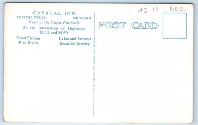 CRYSTAL FALLS, MI Michigan ~ CRYSTAL INN c1920s Roadside Iron County  Postcard 2