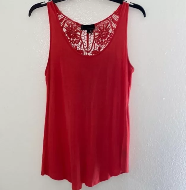 I Jeans by Buffalo Coral Red Crochet Lace Open Back Flowy Tank Top Size S Small