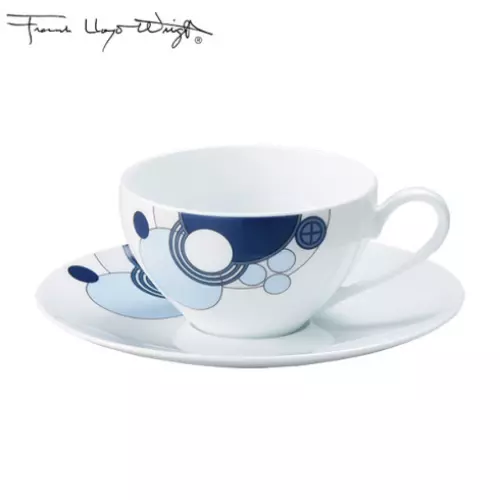 Raro Noritake Frank Lloyd Wright Design Imperiale Blu Tazza e Piattino Paio Set 2