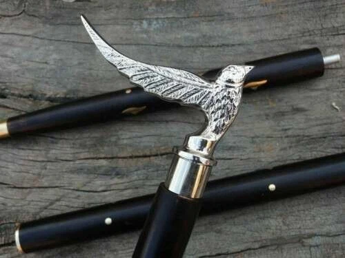 Vintage Brass Handle Wooden Walking Stick Victorian Designer Black Cane Handmade