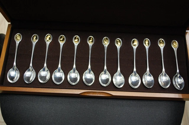 Inglaterra 12 Cucharita de Café 1914 12 Cuchara Plata Pieza Chapada en Oro 94675