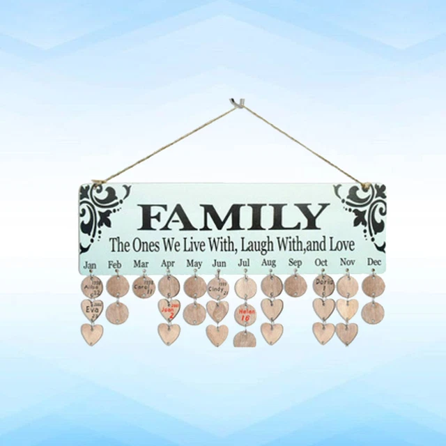 ELENCO CALENDARIO IN Legno Targa Di Compleanno Famiglia Bacheca