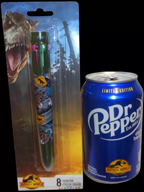 DR PEPPER Jurassic World LIMITED EDITION Dark Berry EMPTY CAN & DINO 8-Color PEN