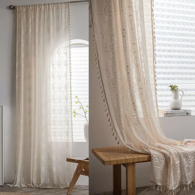 Vintage Curtain Lace Tassel Curtain Drape Crochet Window Living Room Bedroom