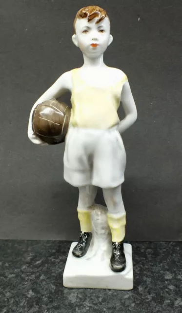 Rare Lomonosov Porcelain Figure 1950s Boy Footballer  Partially Restored