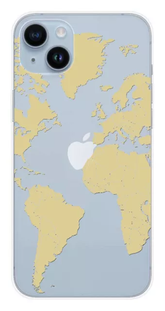 Custodia in silicone stampata compatibile con Apple iPhone 15 Plus Map beige