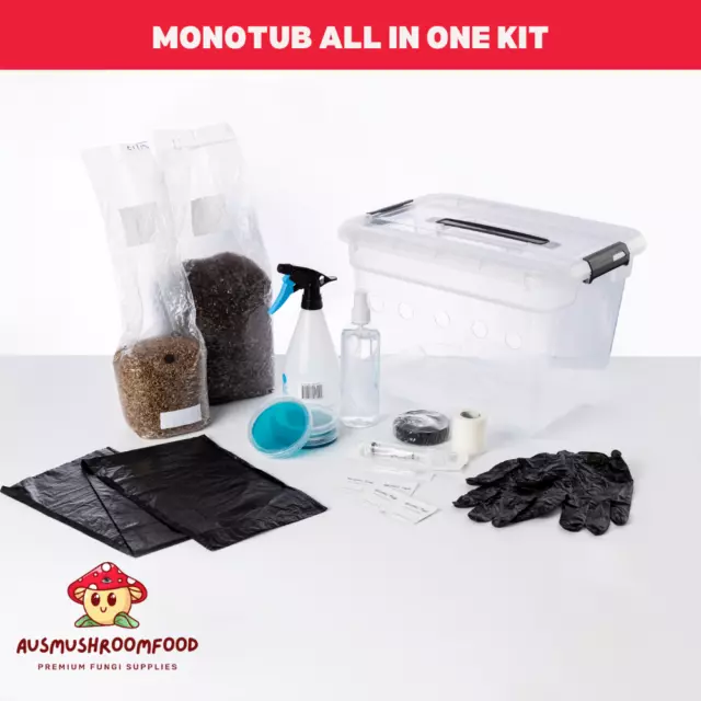 Monotub tub all in one mushroom grow kit (grain spawn bag substrate agar plates)