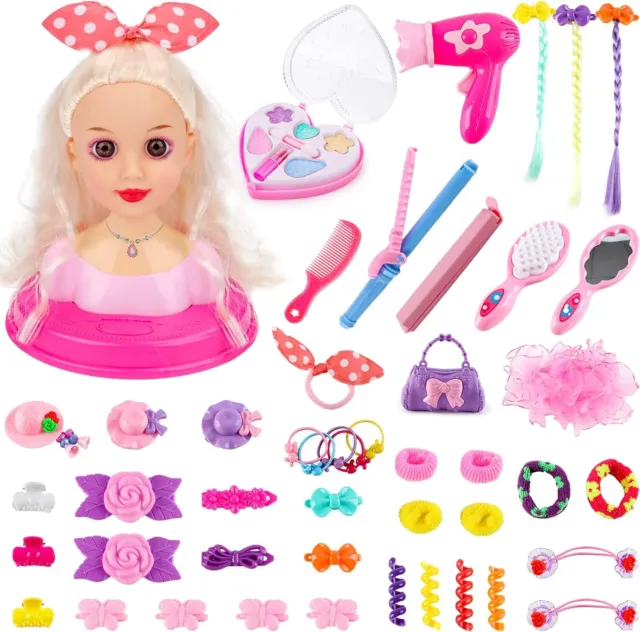 Kids Hairdressing Makeup Doll Head Styling Head Toy with Hair Accessories Gift