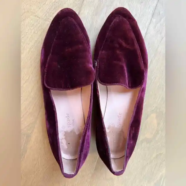 Kate Spade Burgundy Carima Velvet Loafers Almond Toe Shoes Size 6