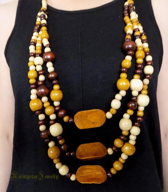 Women Cool Handmade Unique Artistic Multi-shape Fashion Wood Beads Necklace