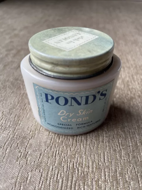 NEW Vintage Pond's Lanolin Rich Dry Skin Cream 1.3 oz White Milk Glass Jar