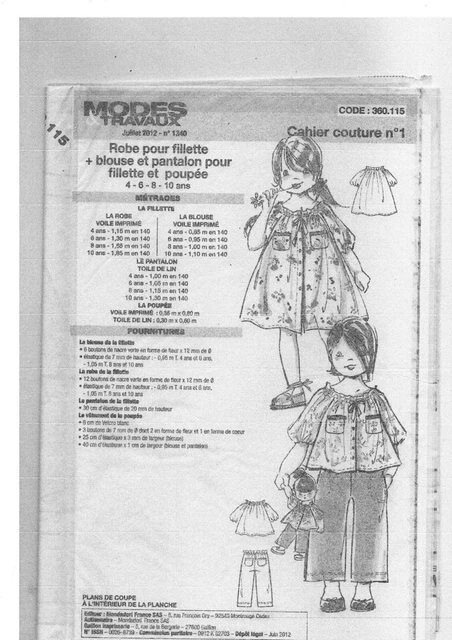 Patron De Couture Pour Poupée - Blouse Et Pantalon - Magazine Modes Et Travaux Juillet 2012 - Neuf