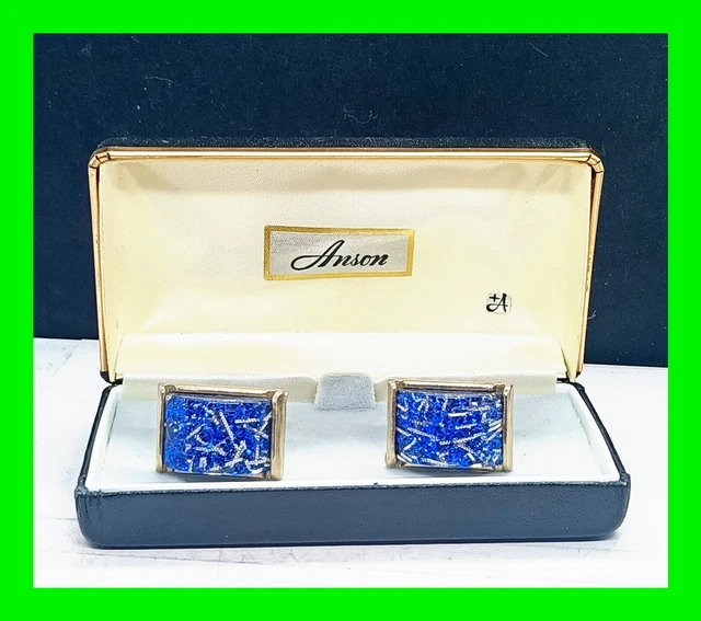 Unique Vintage Eccentric Bold Blue And Silver Sliver Piece's ~ Square Cufflinks