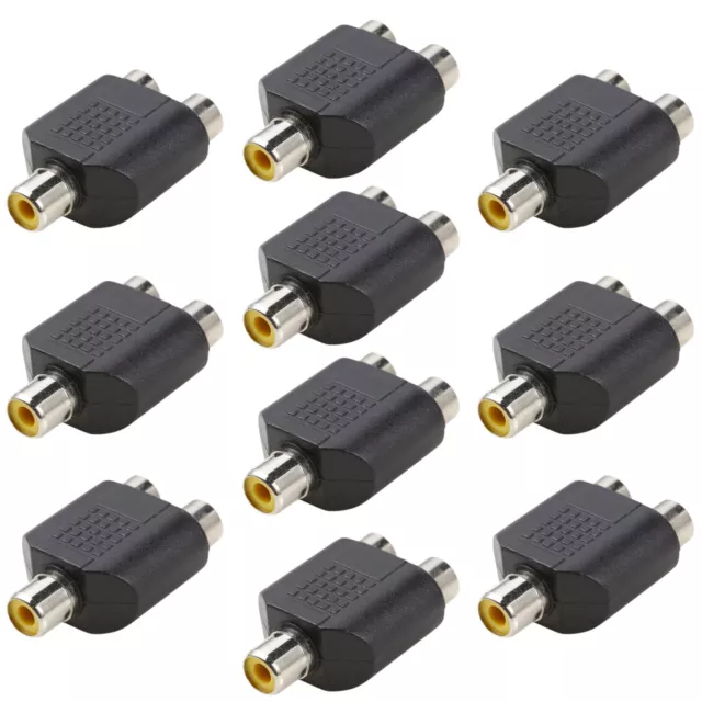 10X RCA Y Splitter Dual 2 Female to 3.5mm 1 Female Jack For Audio Video AV TV