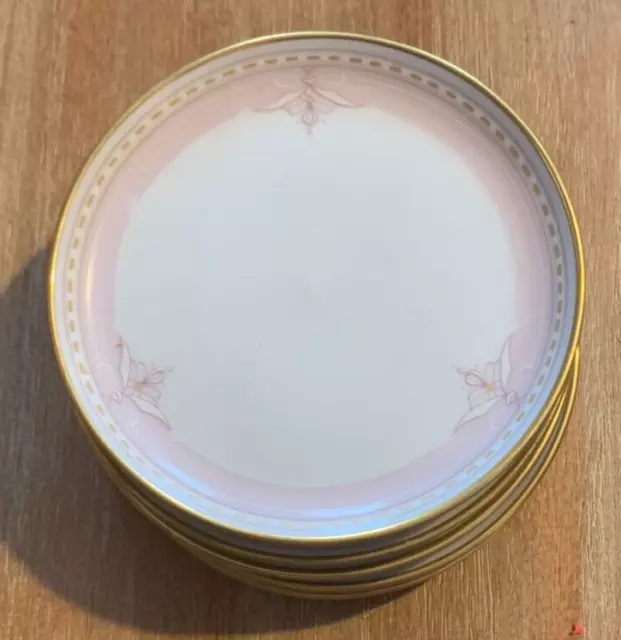 Five vintage Kaiser (Germany) porcelain pink white and gold coasters very pretty
