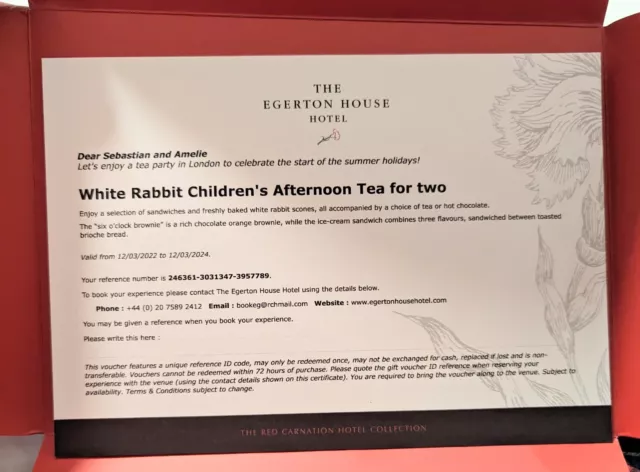 London The Egerton Hotel Boutique Gift vouchers Afternoon Tea 2X Kids 1x Adult