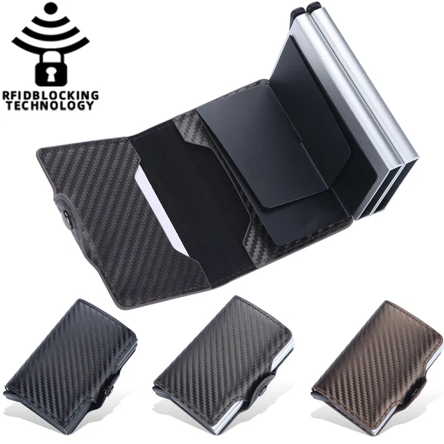 Mens RFID Blocking Carbon Fiber Credit Card Holder Pop Out Slim Card Case Wallet