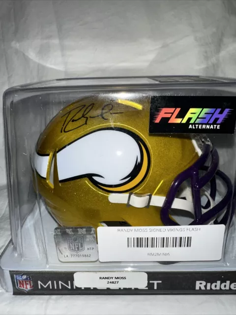 Randy Moss Signed Autographed Minnesota Vikings FLASH Mini Helmet Beckett BAS