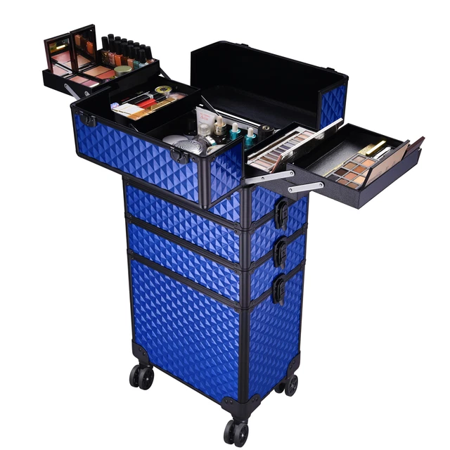 BYOOTIQUE 4 in 1 Pro Rolling Makeup Train Case Aluminum Cosmetic Trolley Large