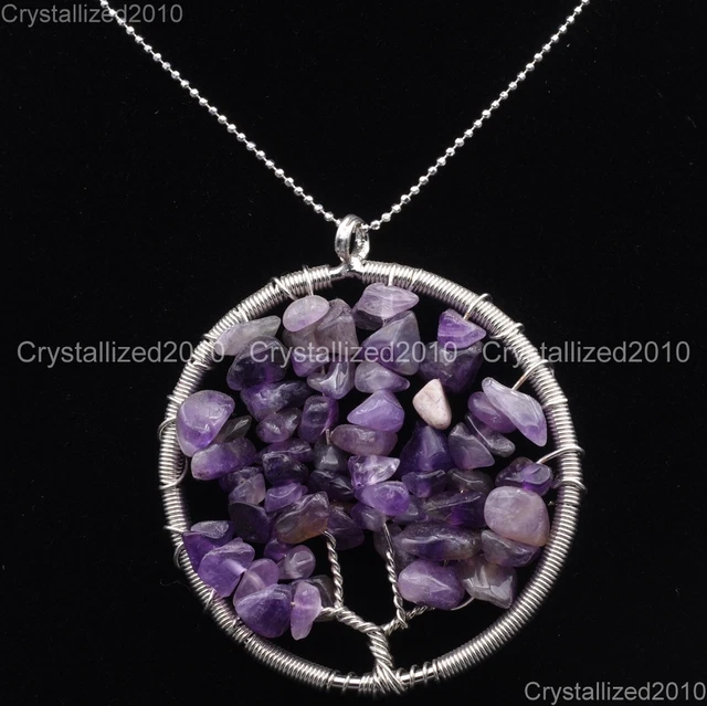 Natural Gemstone Reiki Chakra Chip Beads Tree of Life Healing Pendant Charm 3