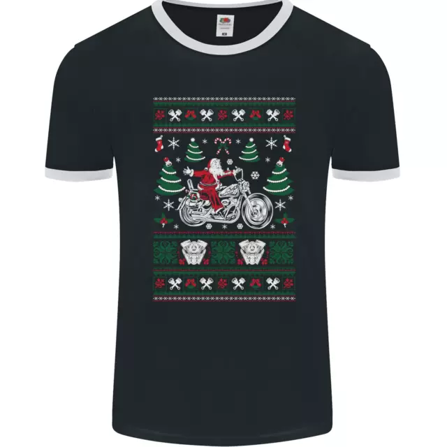 T-shirt Christmas Biker Babbo Natale moto da uomo ringer fotol