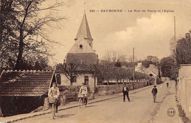 CPA 95 EAUBONNE RUE DE PARIS ET EGLISE (cpa émaillée