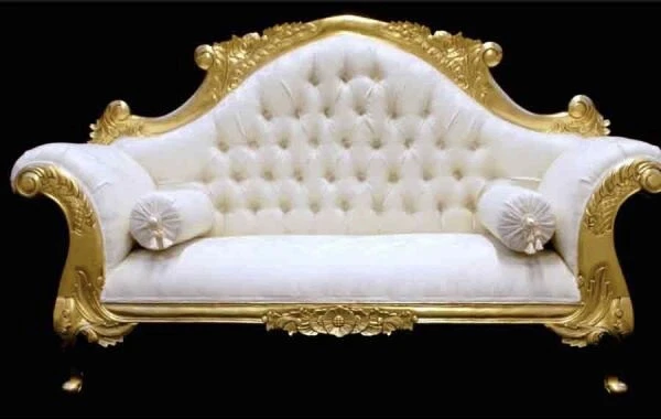 Charles Wedding Double Chaise Longue Sofa Gold Ivory Cream Damask Crystals