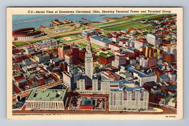 Cleveland OH-Ohio, Aerial View Of Downtown, Tower Vintage Postcard