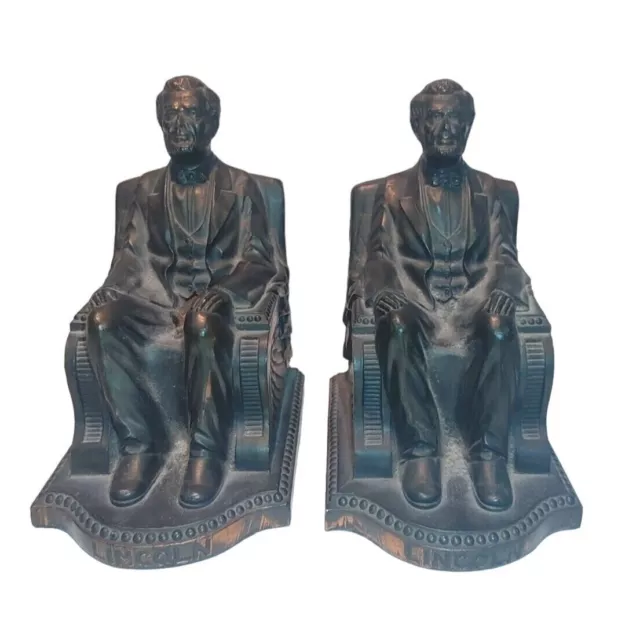 Antique Painted Bronze 1924 Abraham Lincoln  Sculpture Bookends Book Ends NuArt