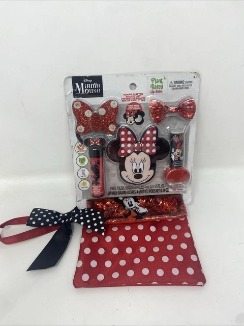 Disney Minnie Mouse beauty Set 1 nail  Polish & 2 Lip Glosses 1 lip balm bag new