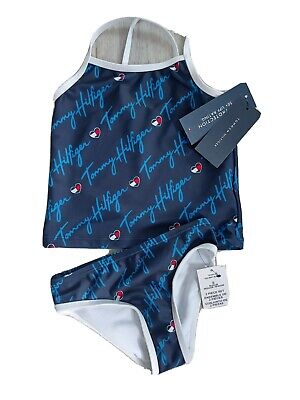 Tommy Hilfiger Girl 2pc Swim Tuta Taglia 4 5y Orecchie Nuovo con etichette Blu Nuoto