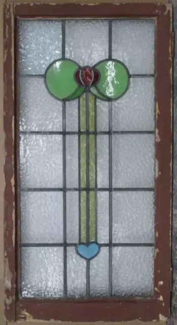 LARGE OLD ENGLISH LEADED STAINED GLASS WINDOW Abstract Floral 20.5" x 39.25"