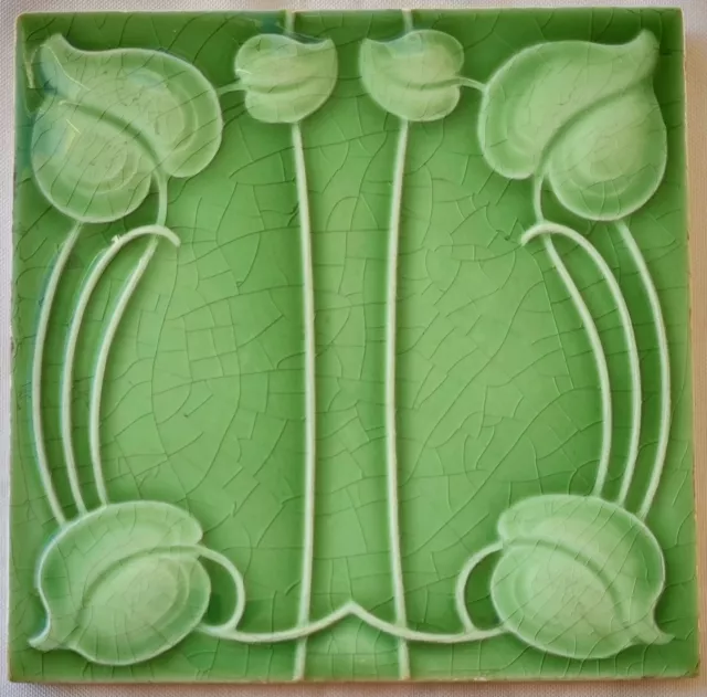 English Art Nouveau Majolica Tile. H & R Johnson. C1905