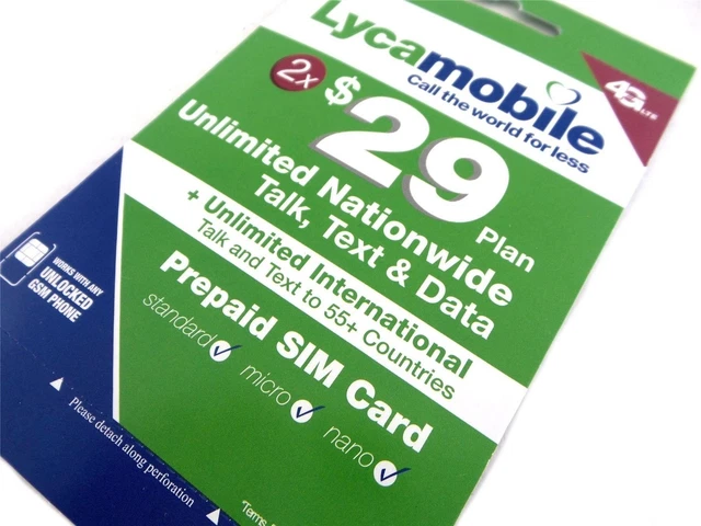 Factory Preloaded LYCAMOBILE Mini+Micro+Nano(3in1)SIMCard + $29 X 2 Months